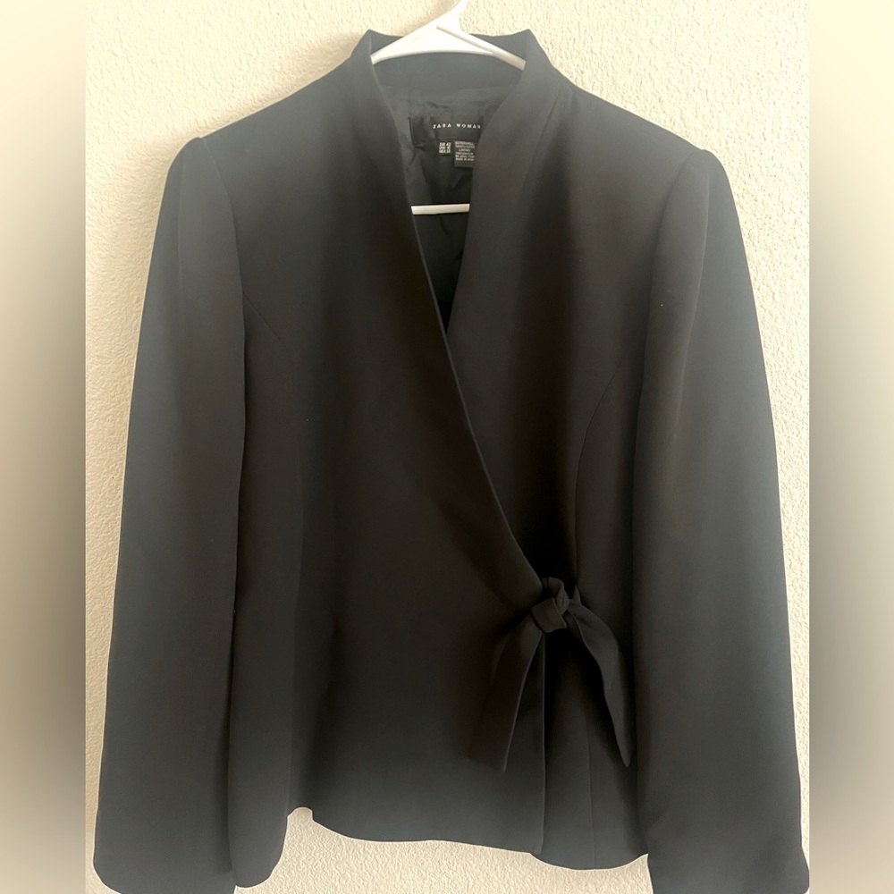 Zara woman tie mandarin collar blazer